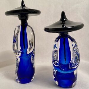 Formia Vetri Di Cobalt Blue & Clear Murano Glass Asian Fiqurines